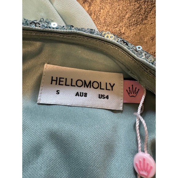 NWT $135 SMALL HELLO MOLLY EXTRAVAGANT COUTURE SEQUIN STRAPLESS MAXI DRESS AQUA - Picture 6 of 9